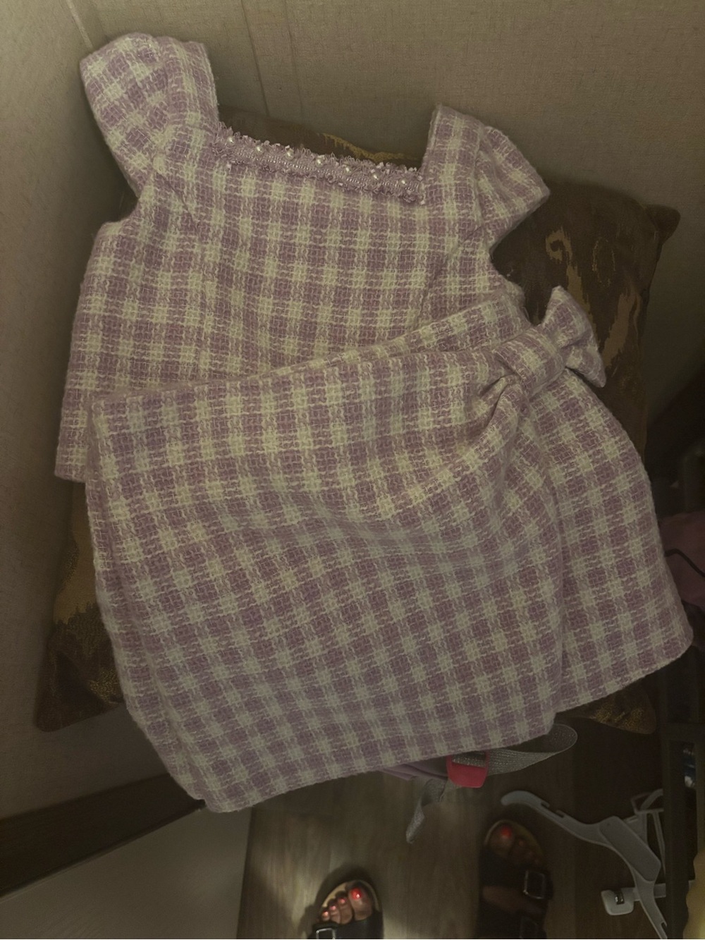 Girls' Lavender Gingham Tweed Dress - Kids